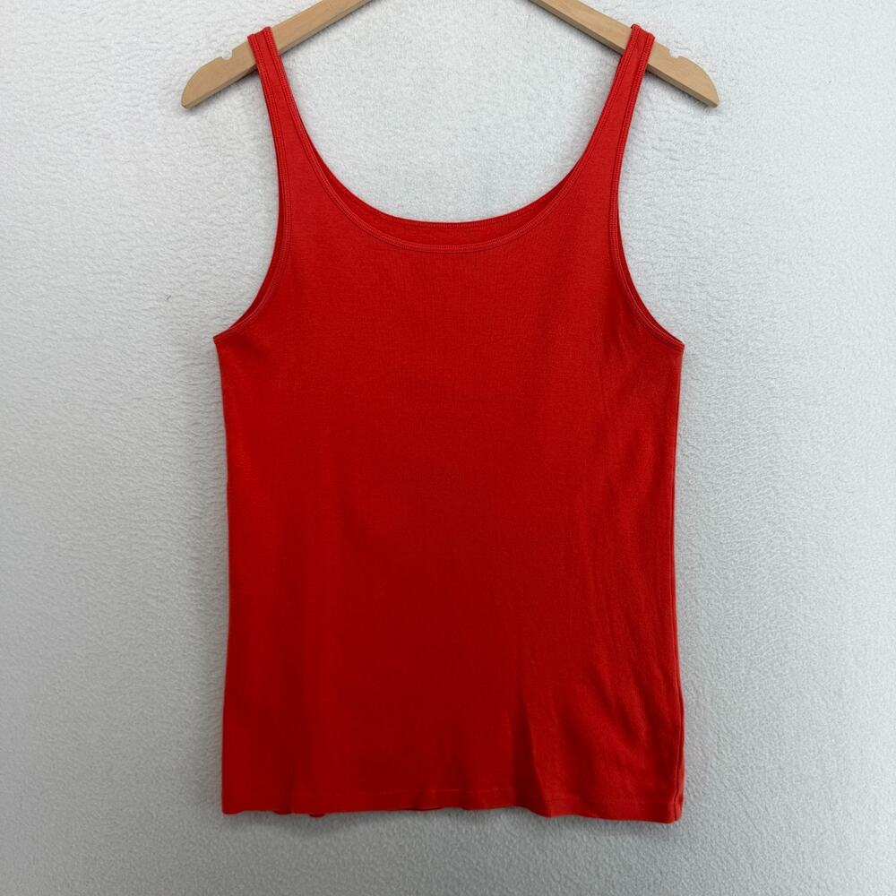 EILEEN FISHER Tank Top L Organic Cotton Ribbed Jersey Cami Scoop Neck Coral Red